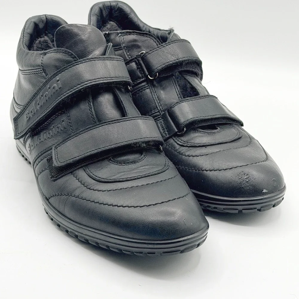 Baldinini Italy Black Leather High Top Sneakers Mens EU 42/8.5 Adjustable Luxury